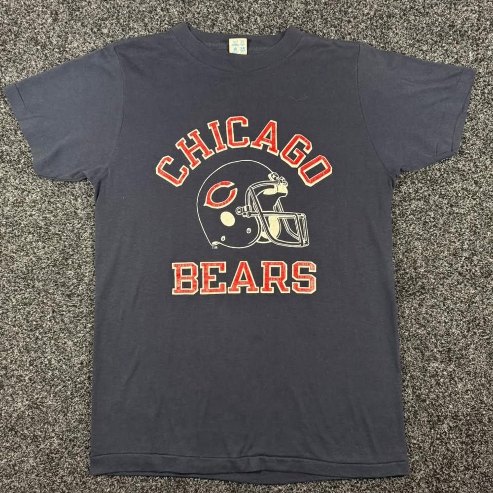 Vintage 1980s NFL Chicago Bears Helmet Graphic T-Shirt Medium Navy